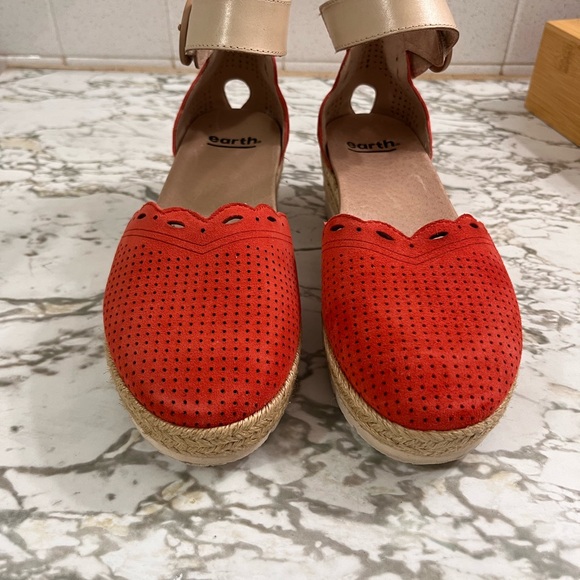 Earth Modena Yarrow Ankle Strap Sandal with an Espadrille Wedge Heel in Coral - Picture 3 of 9